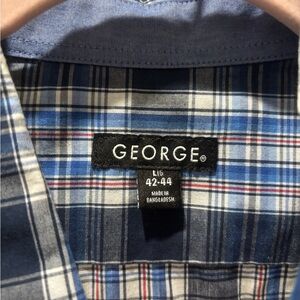 George Men's Blue and White Plaid Shirt